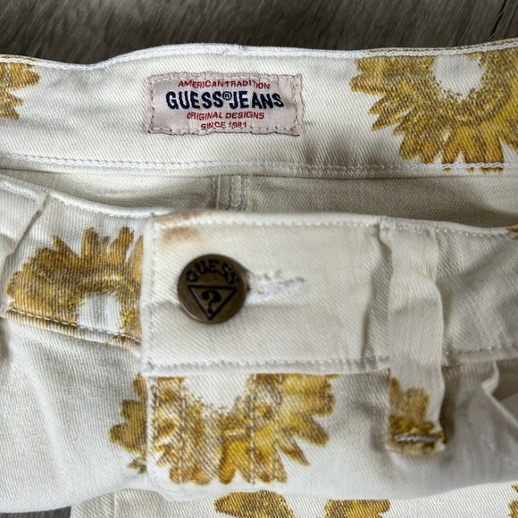Women’s GUESS Collection Floral Skinny Ankle Jean Sunflower Cropped Pants Sz 30 - Picture 9 of 15